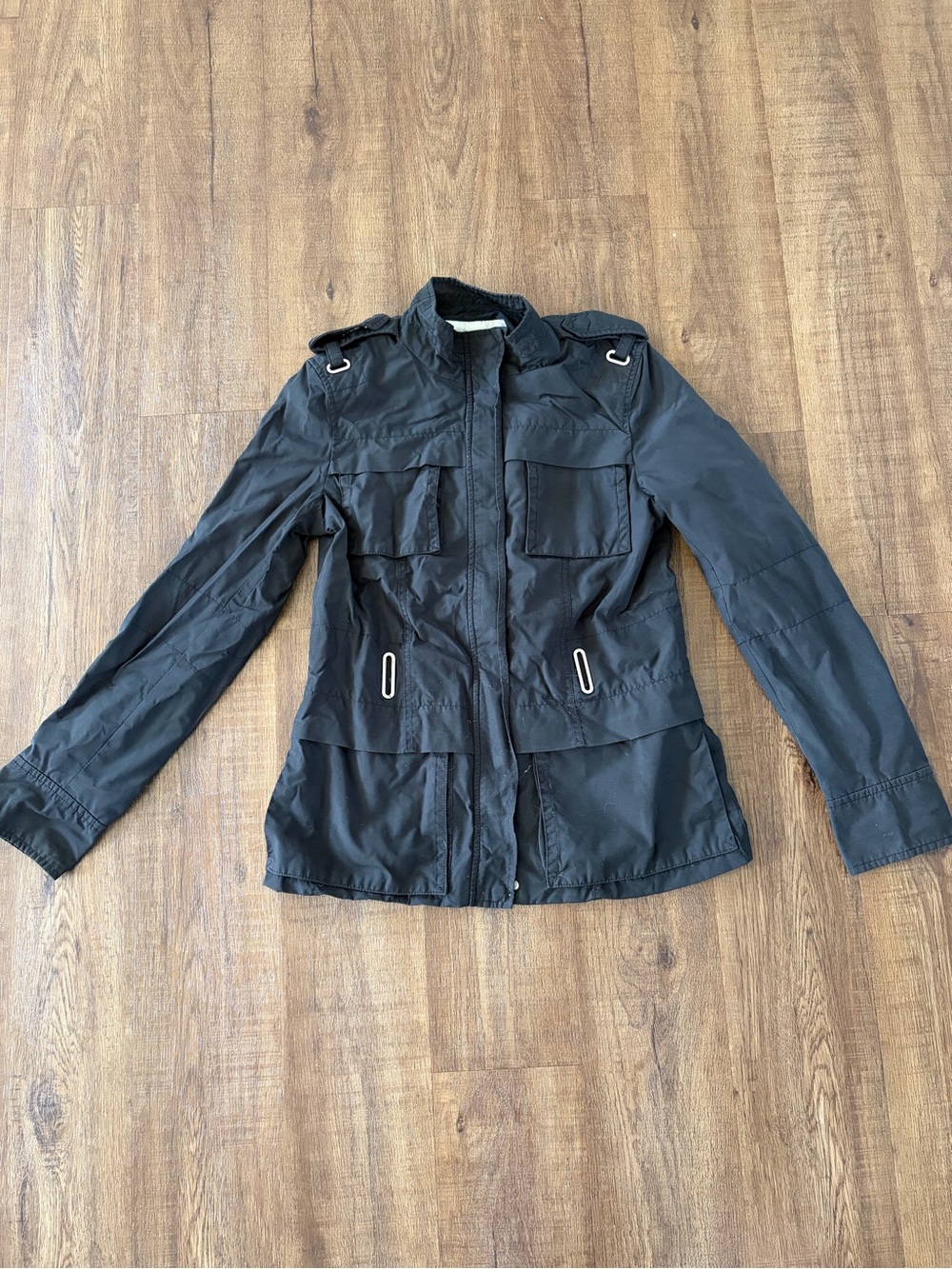 Zara Basic Black Utility Jacket Size Small Belt Missing